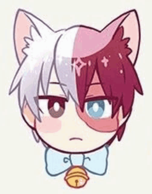a chibi drawing of a boy with cat ears and a bow tie .