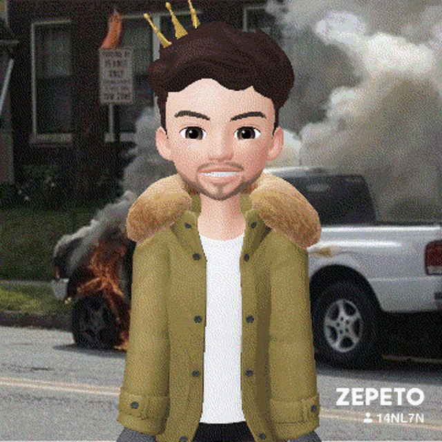 a cartoon character with a crown on his head and the name zepeto on the bottom