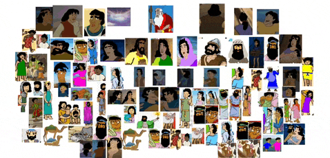 a collage of cartoon characters with one that says ' jesus '
