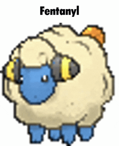 a pixel art of a sheep with the word fentanyl on it .