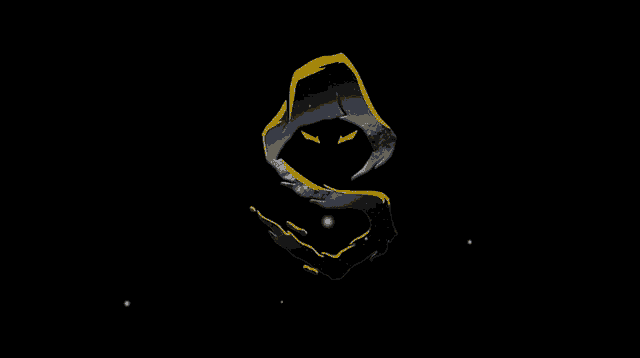 a black background with a yellow swirl in the center