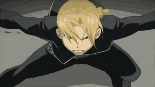 edward elric from full metal alchemist is shown in a black suit