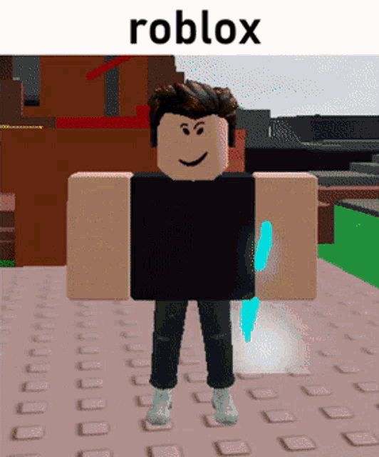 a roblox character is standing on a brick floor