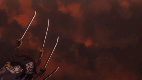 a group of cartoon characters holding swords in a battle