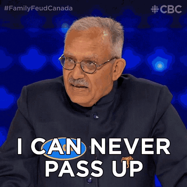 an older man with glasses and a mustache says i can never pass up