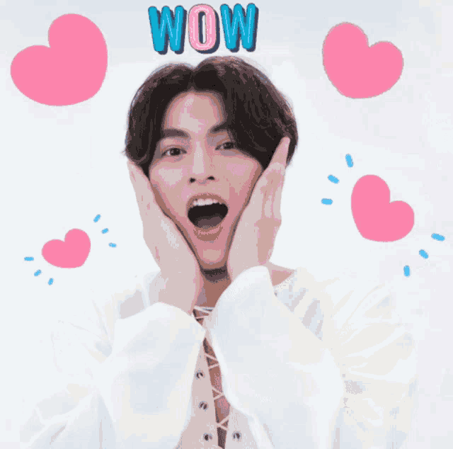 a man with his mouth open has the word wow written above his head