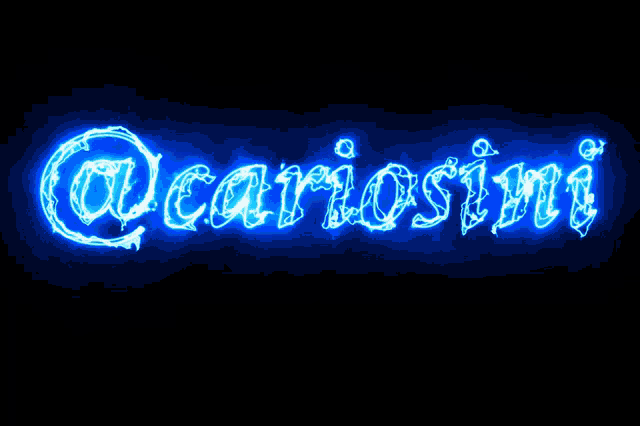 a blue glowing text that says @cariosini on a black background