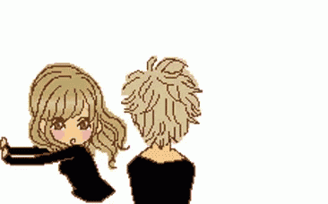 a cartoon of two girls hugging each other with pink hearts surrounding them
