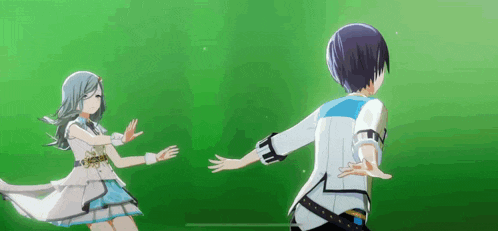a man and a woman are dancing together in a video game .