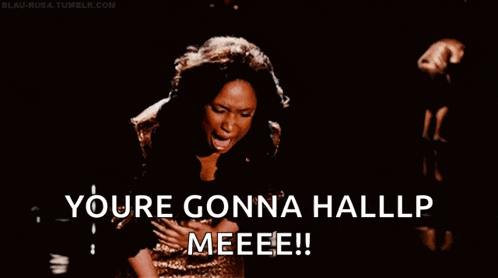 a woman is holding her stomach and says you 're gonna hallp meeee
