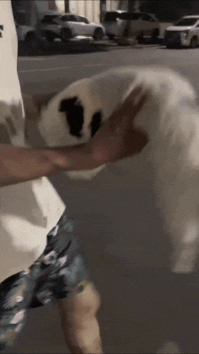 a person is holding a white item with a black t on it