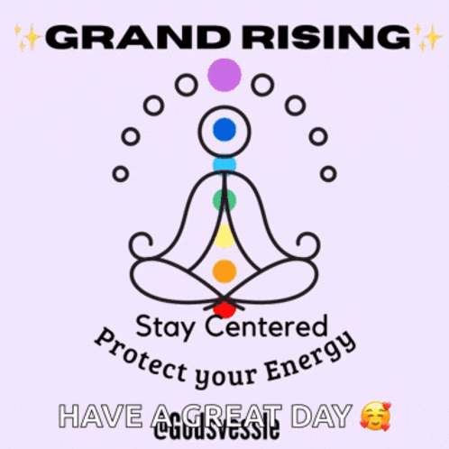 a poster that says " grand rising " and " stay centered "