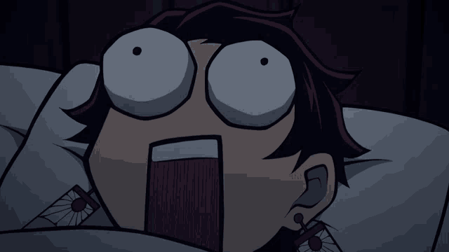 a close up of a person 's face with a surprised look on their face
