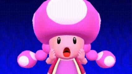 a cartoon character with a pink mushroom hat and pigtails is standing on a blue background .