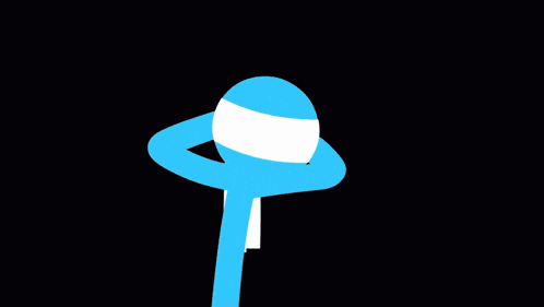 a blue stick figure and an orange stick figure are standing next to each other with a rainbow in the background