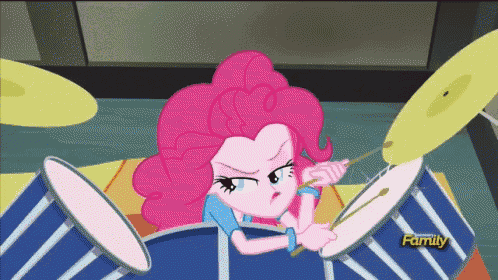 pinkie pie from my little pony equestria girls plays the drums