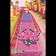 a screen shot of a video game with a pig on a train track