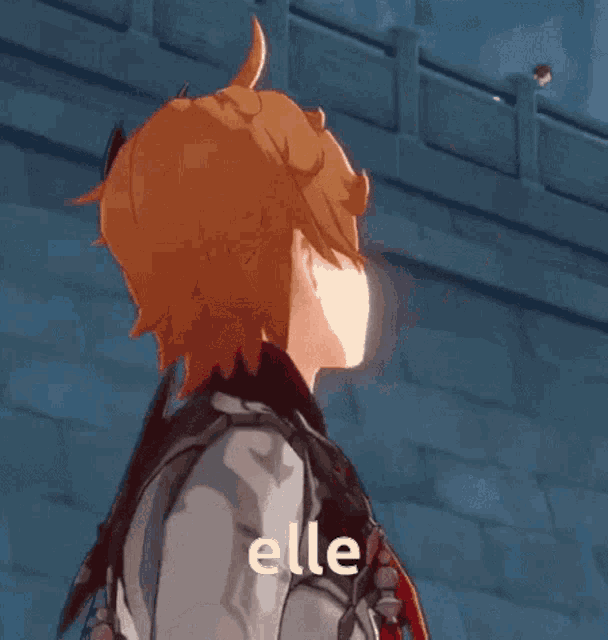 a close up of a cartoon character with the words `` elle '' written on it .