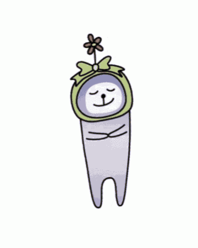 a cartoon character with a flower on its head .