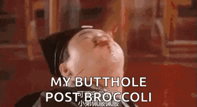a man is laying down with his eyes closed and the words `` my butthole post broccoli '' written above him .