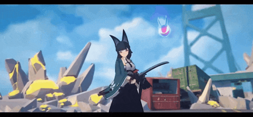a video game character with a cat ear and a sword