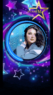 a picture of a woman in a circle with star fm written on the bottom