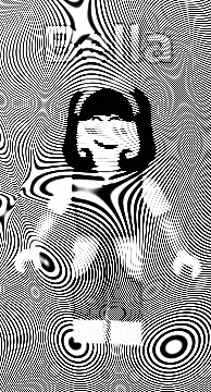 a black and white optical illusion of a girl standing in a circle .