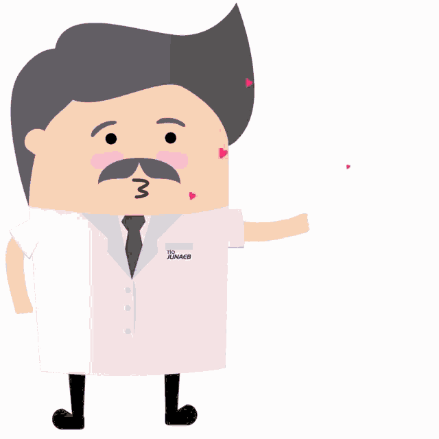 a cartoon drawing of a man with a name tag that says alpaca on it