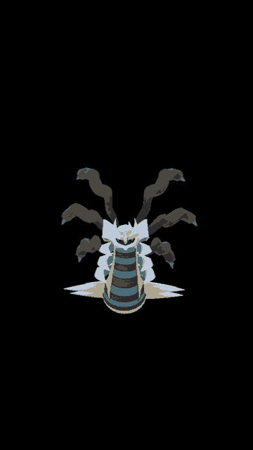 a 3d model of a spider with a black background and a blue tail