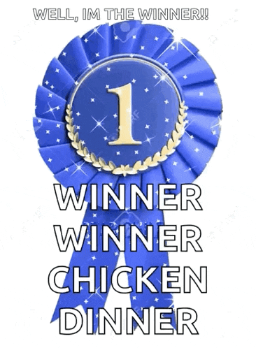 a blue ribbon that says well im the winner