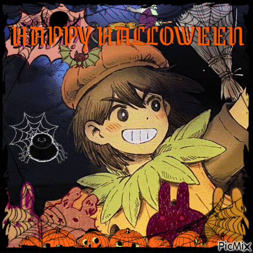 a drawing of a boy in a pumpkin costume with the words happy halloween