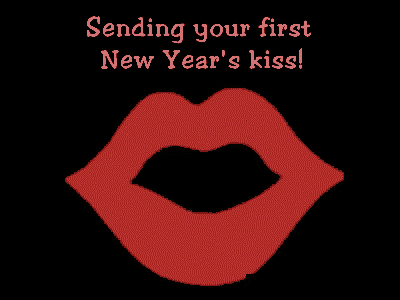 sending your first new year 's kiss greeting card with red lips