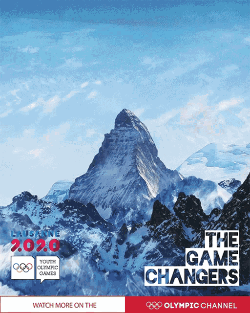 an advertisement for the game changers shows a mountain covered in snow