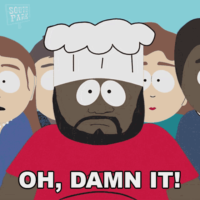 a cartoon of a man wearing a chef hat says oh damn it