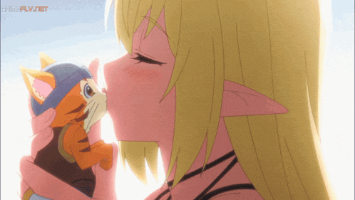 a girl is kissing a stuffed animal that is a tiger