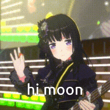 a girl is playing a guitar and says hi moon