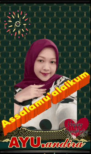 a picture of a woman with a purple head scarf and the words " assalamualaikum " on the bottom