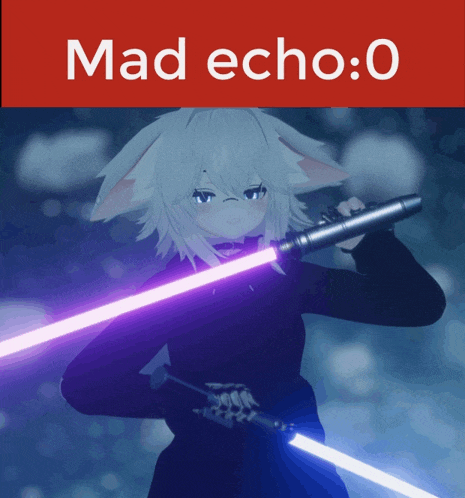 a poster of a girl holding two lightsabers with the words mad echo : 0 above her