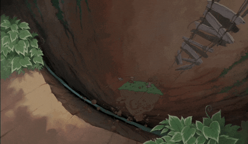 a cartoon character with a surprised look on his face is standing next to a ladder