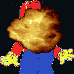 a pixel art of a cartoon character with a large explosion coming out of his head