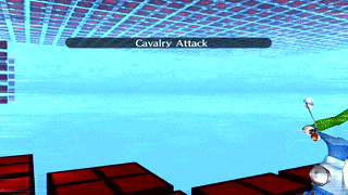 a video game screen shows a cavalry attack on the screen