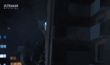 a cartoon character from ultraman official is standing in the dark