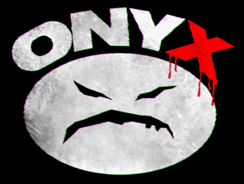 a logo for onyx with an angry face