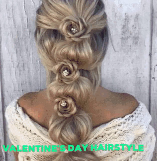 a woman is wearing a braided hairstyle for valentines day