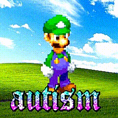 a video game character standing in a field with the word autism on the bottom