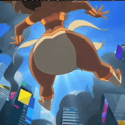 a cartoon of a woman jumping in the air with a blue sky in the background