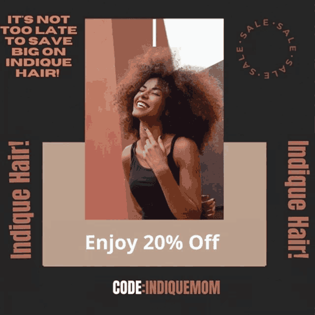 an advertisement for indique hair shows a smiling woman