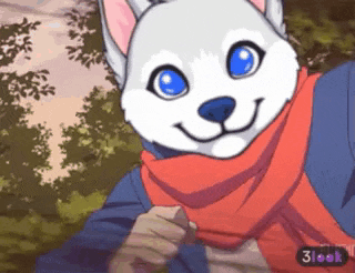 a cartoon of a husky wearing a red scarf