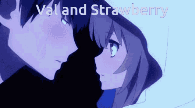 a picture of a boy and girl with the words val and strawberry above them