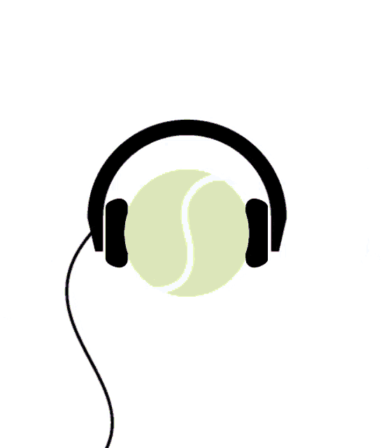 a tennis ball with a pair of headphones around it